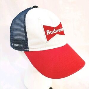 BUDWEISER Beer  Cap Adjustable Snap Back Red White Blue  Mesh Trucker‎